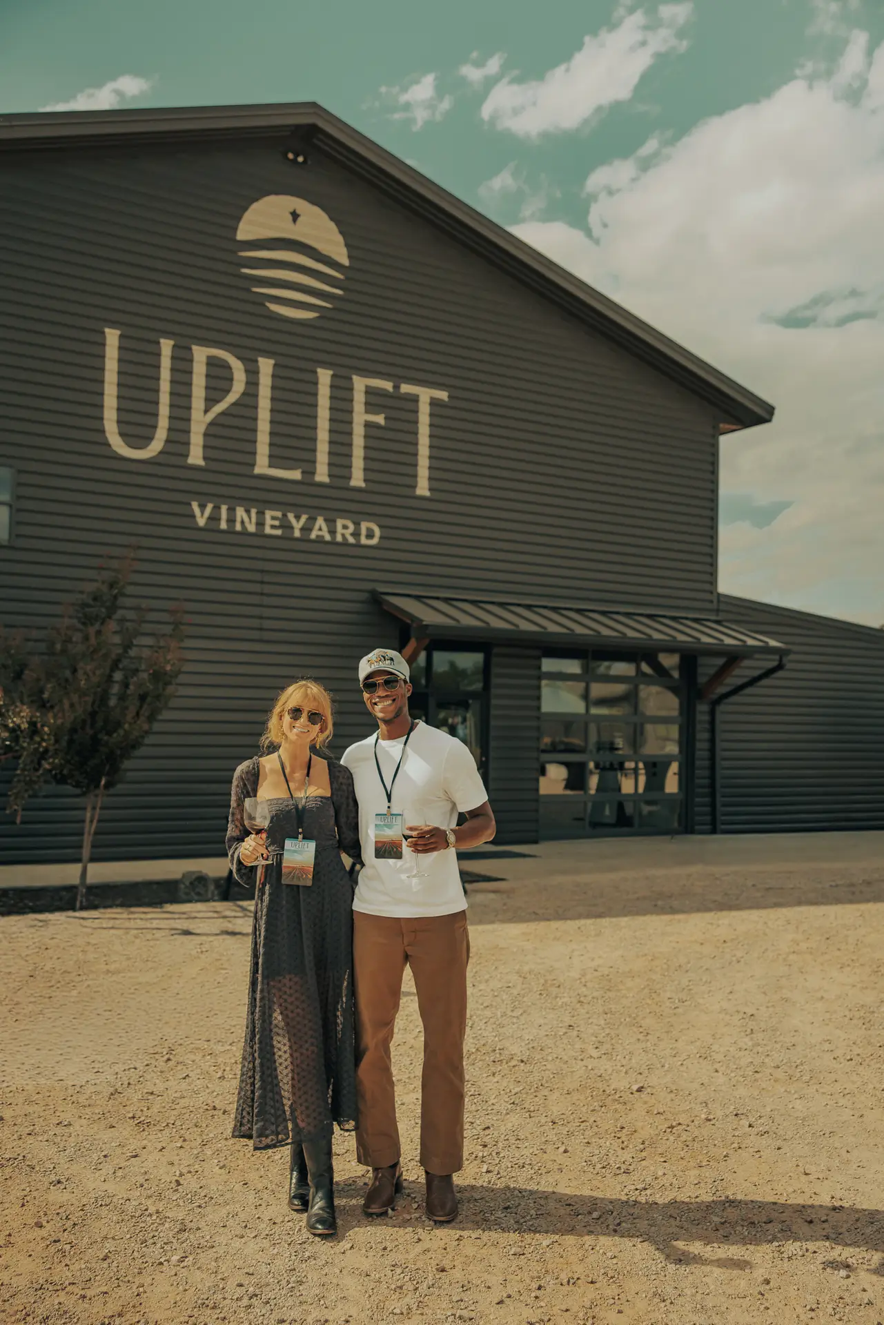 Vineyard scene with pickup truck